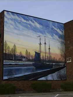 Photo of a Sailing Ship Mural in Welland, Ontario